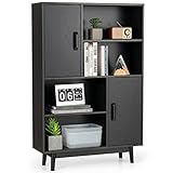 COSTWAY Bücherschrank mit 2 Türen und 4 offenen Regalen, Bücherregal...