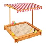 Relaxdays Sandkasten mit verstellbarem Dach, HxBxT: 117 x 117 x 117 cm,...