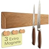 Praknu Magnetleiste für Messer Selbstklebend - 40 cm Akazienholz – Mit 3...