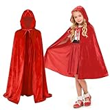 VOPIWOZ Roter Umhang mit Kapuze, Umhang Halloween Kinder, Samtumhang mit...