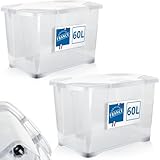 Stimo 2x 60L Aufbewahrungsbox mit Deckel und Rollen große Box rollbar...