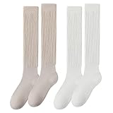 EUPSIIU 2 Paar Damen Kniestrümpfe, Knit Cotton Slouch Socken, Lässige...