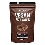 Nutri + Vegan Protein Schokolade 1 kg - Low Sugar Eiweißshake Chocolate...