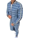 Oanviso Freizeitan-Set Herren Langarm Kariertes Trainingsanzug Sportanzug...