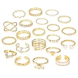 21 Stück Ringe Gold Damen Frauen, Boho Goldener Stapelringe Daumenring...