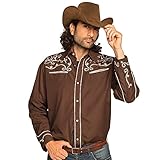 Boland - Herren-Hemd Western, Braun mit Stickerei, Cowboy, Wilder Westen,...