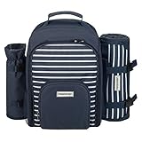 anndora Picknickrucksack 15 TLG. Zubehör + Picknickdecke blau-weiß...