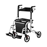 Uniprodo 2in1 Rollator Transportstuhl Gehhilfe mit Fußstützen, Aluminium,...