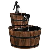 COSTWAY Brunnen Holz, Gartenbrunnen mit Pumpe, Holzbrunnen Holzfass...