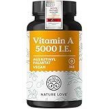 NATURE LOVE® Vegane Vitamin A - 365 Tabletten mit 5.000 IE - für...