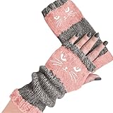 Generisch Fingerlose Winterhandschuhe – Strick-Katzen-Stickerei-Design,...