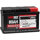 LANGZEIT AGM Batterie 80Ah 12V 850A/EN Start-Stop Autobatterie VRLA...