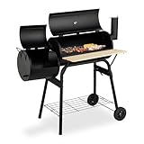 Relaxdays Smoker Grill, Deckel, 2 Ablagen, 2 Räder, Thermometer,...