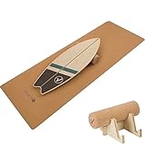 valuents Balance Board aus Holz in Surfboard Form inkl. Matte & Rolle für...