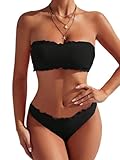 GORGLITTER Bikini Damen Set Bikini Trägerlos Bandeau Bikini mit Wellensaum...