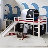 Homestyle4u 2542, cooles Kinderhochbett Pirat weiß schwarz 90x200 cm Holz...