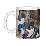 WHJDPP Blaue Holztasse mit Pferdemotiv für Cappuccino, Latte, Müsli,...