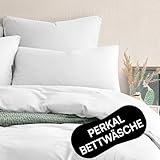 Seralino Bio Perkal Bettwäsche 135x200 Weiß| Bettwäche Perkal 135 x 200...