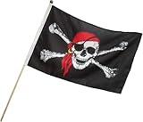 BestSaller 1525 Piraten Fahne / Flagge 46x30cm mit Holzstab, mit Totenkopf,...