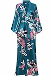 BABEYOND Damen Morgenmantel Maxi Seide Satin Kimono Kleid Pfau Muster...