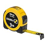 STABILA Taschenbandmaß BM 150, 3 m, Maßband mit metrischer Skala,...