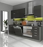 Küche Bianca Basic II 240 Küchenzeile Glanz Grau Küchenblock...