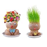 Graskopf Wachsende, Graskopf Puppenpflanze, Mini Bonsai Gras Kopf Figur,...