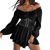 Piratenkostüm Damen Korsett mit Gürtel, Weiß Off Shoulder Kleid...