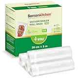 Bonsenkitchen Vakuumierbeutel 4 Rollen 20x500 cm, Vakuumierfolie Profi...
