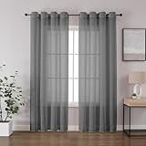 CUCRAF Leinenoptik Grau Voile Vorhänge mit Ösen Halbtransparent Gardine...