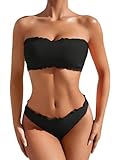 GORGLITTER Bikini Damen Set Bikini Trägerlos Bandeau Bikini mit Wellensaum...