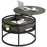 YITAHOME Couchtisch Rund mit Hebeplatte, Wohnzimmertisch mit verstecktem...