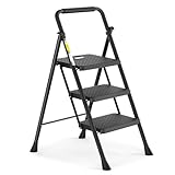 HBTower Trittleiter 3 Stufen klappbar, Leiter mit Breitem...