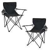 Spetebo Camping Klappstuhl mit Getränkehalter 2er Set - schwarz -...