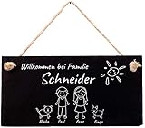 Türschild mit Gravur aus Schiefer, Willkommen bei Familie,...