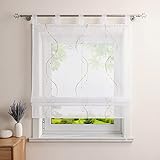 Heichkell Raffrollo mit Schlaufen Voile Tranparent Vorhang Bestickt Modern...