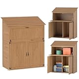 Outsunny Gartenschrank Holz Gerätehaus mit Stufen-Pultdach Ablage 110 x 54...