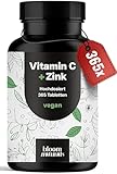 Vitamin C Zink Tabletten hochdosiert – 365 Stück Jahresvorrat – vegan...