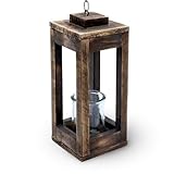 Holz Hänge Laterne mit Metall Kette - 31 cm - Deko Kerzenhalter mit...