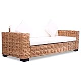 vidaXL Sofa 3-Sitzer Natürliches Rattan Loungesofa Rattansofa Couch...