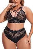 Aranmei Damen Übergröße Dessous Set Sexy Lingerie Unterwäsche Tiefer V...