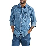 Wrangler Herren Iconic Denim Regular Fit Snap Shirt Hemd mit...