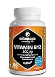 Vitamin B12 hochdosiert und vegan, Methylcobalamin, 500 mcg 180 Tabletten...