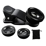 Telefon Fisheye Objektiv 3in1 Weitwinkel Fischauge Makrolinsen Clip-on...