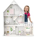 Barbie Puppenhaus Holz groß 118 cm – Kinderplay 3-stöckiges Puppenhaus...