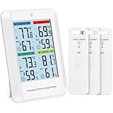 Ankilo Funkwetterstation mit 3 Außensensor,4 Zoll Luftfeuchtigkeit Monitor...