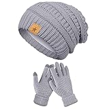 Strickmütze und Handschuhe Set - Winddichte Wintermütze für Damen |...
