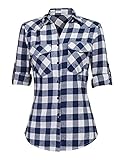 UNibelle Damen kariert Shirt Bluse Sommer V Ausschnitt Hemd 3/4 Ärmeln...