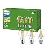 Philips Classic ultraeffiziente E27 LED Lampe, 60W, warmweiß, klar, 3-er...