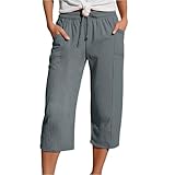 Leinenhose Damen Sommer 3/4 Musselin Hose Leicht Loose Sommerhose Bequeme...